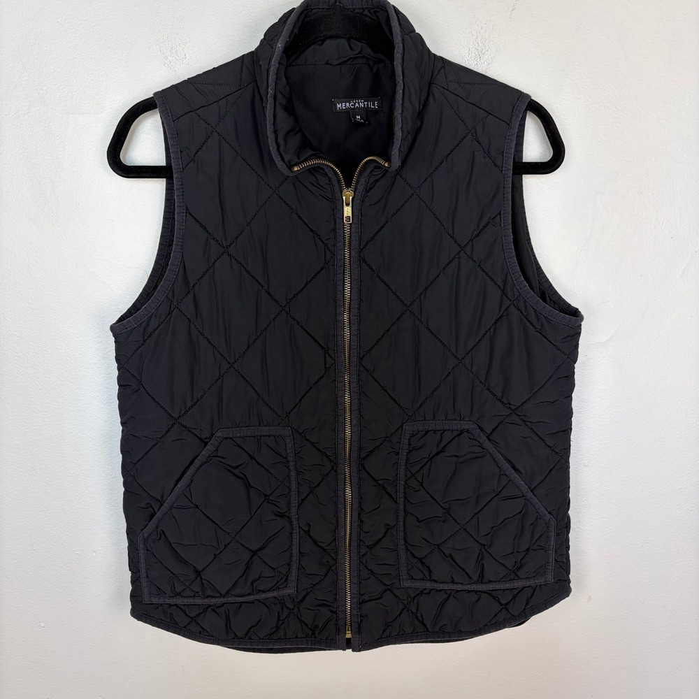 J.Crew Mercantile Quilted Puffer Vest Black Mock Neck Full Zip Preppy Size M